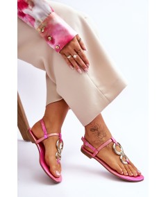 Skórzane Sandały Japonki Na Płaskim Obcasie Różowe Keep Going