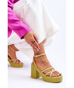 Modne Sandały Na Obcasie Z Paseczkami Limonkowe Shemira