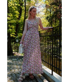 Flolala Pink/Różowa letnia zwiewna sukienka maxi na ramiączkach Merribel
