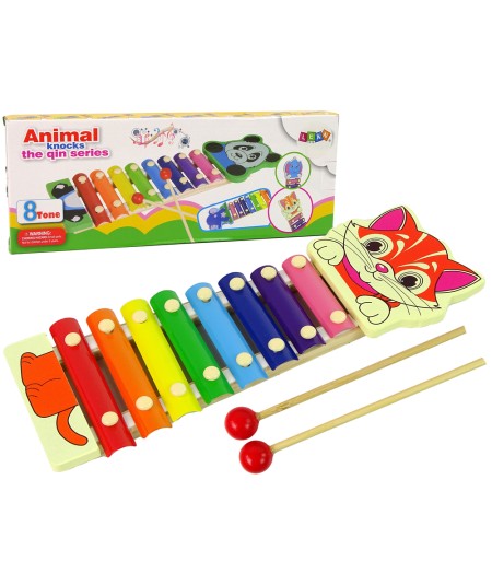 Drewniane Cymbałki Dla Dzieci Zwierzęta Kotek Kolorowe 8 Tonów