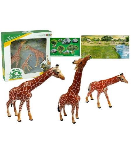 Żyrafy Figurki Edukacyjne Rodzina 3 sztuki + Tło Afryka