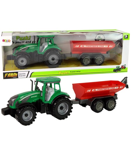 Zielony Traktor z Czerwoną Przyczepką Napęd Frykcyjny