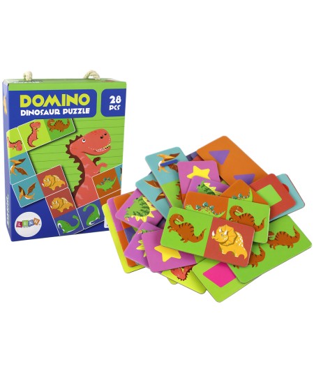 Gra Logiczna Puzzle Dwustronne Domino Dinozaury 10cm x 5cm 28 El.