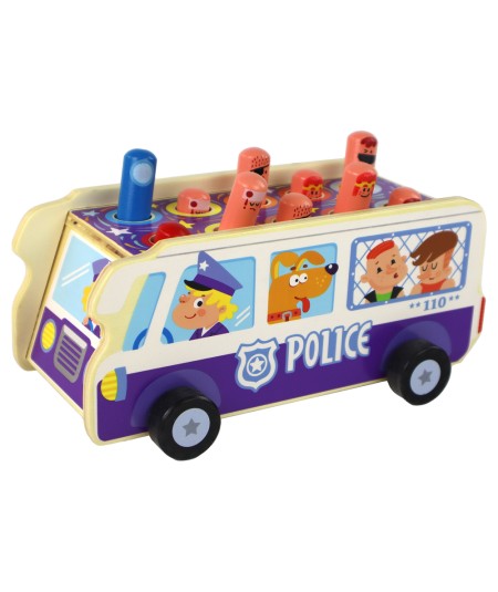 Drewniana Gra Zręcznościowa Zbijak Autobus Policyjny