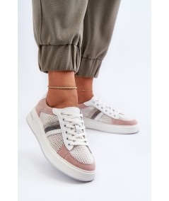 Sneakersy Skórzane Damskie D&A LR110 Biało-Różowe