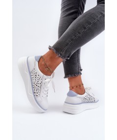 Ażurowe Sneakersy Damskie Na Platformie Skórzane Białe Peilaeno