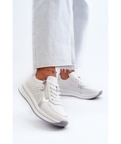 Damskie Skórzane Sneakersy Na Platformie Białe Ligustra