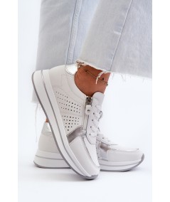 Damskie Skórzane Sneakersy Na Platformie Białe Ligustra