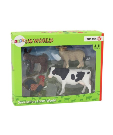 Zestaw Figurek Zwierzęta Wiejskie Farma 4 Sztuki Krowa Kogut Osioł Owca