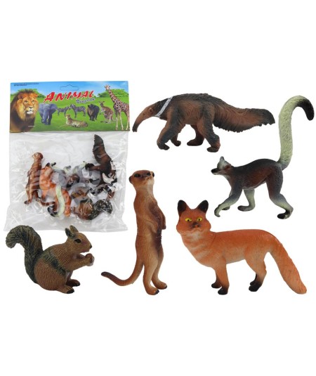 Figurki Zwierząt 5 Sztuk Wiewiórka Surykatka Mrówkojad Lis Lemur
